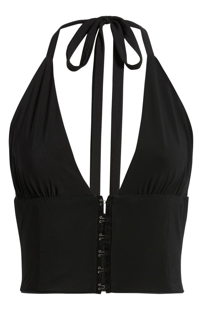 Bella Venice The Coco Plunge Neck Halter Crop Top, Alternate, color, Black