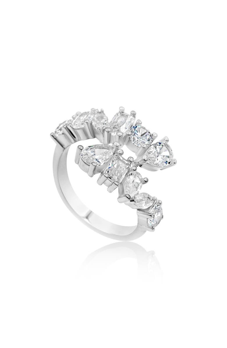 SHYMI Multicut Cubic Zirconia Bypass Ring, Main, color, Silver / White