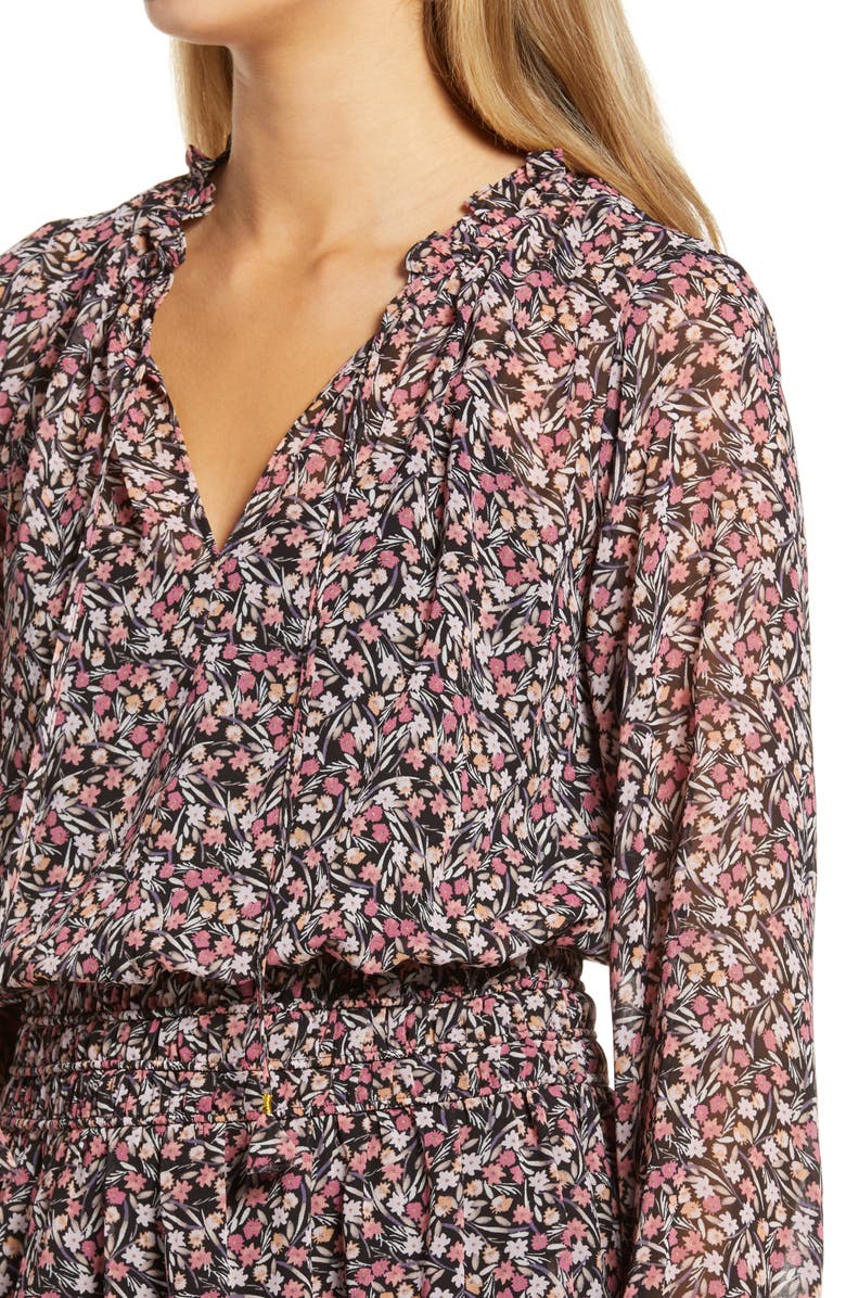 Socialite Long Sleeve Smocked Waist Chiffon Minidress, Alternate, color,