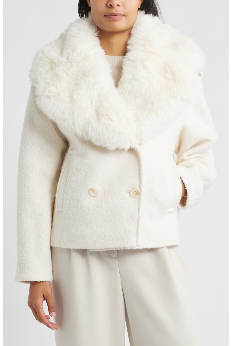 Peacoat with Removable Faux Fur Collar, Alternate, color, MODERN IVORY