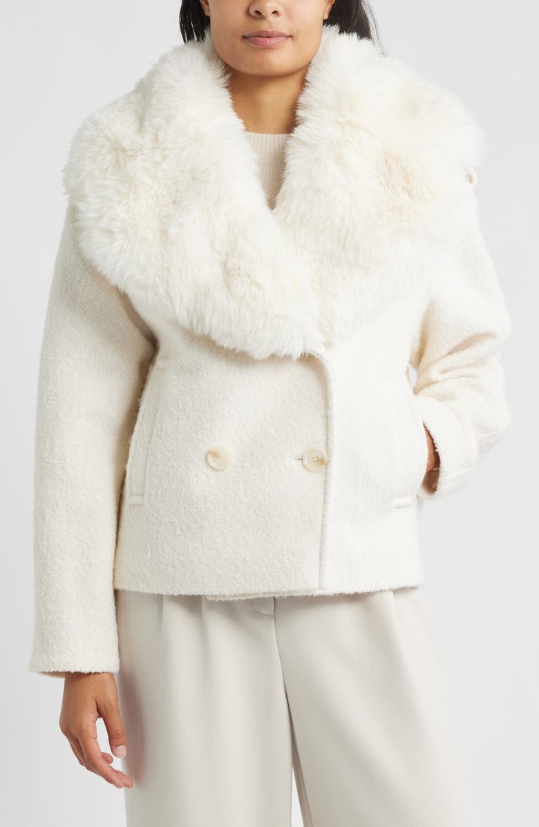 Sam Edelman Peacoat with Removable Faux Fur Collar, Alternate, color, Modern Ivory