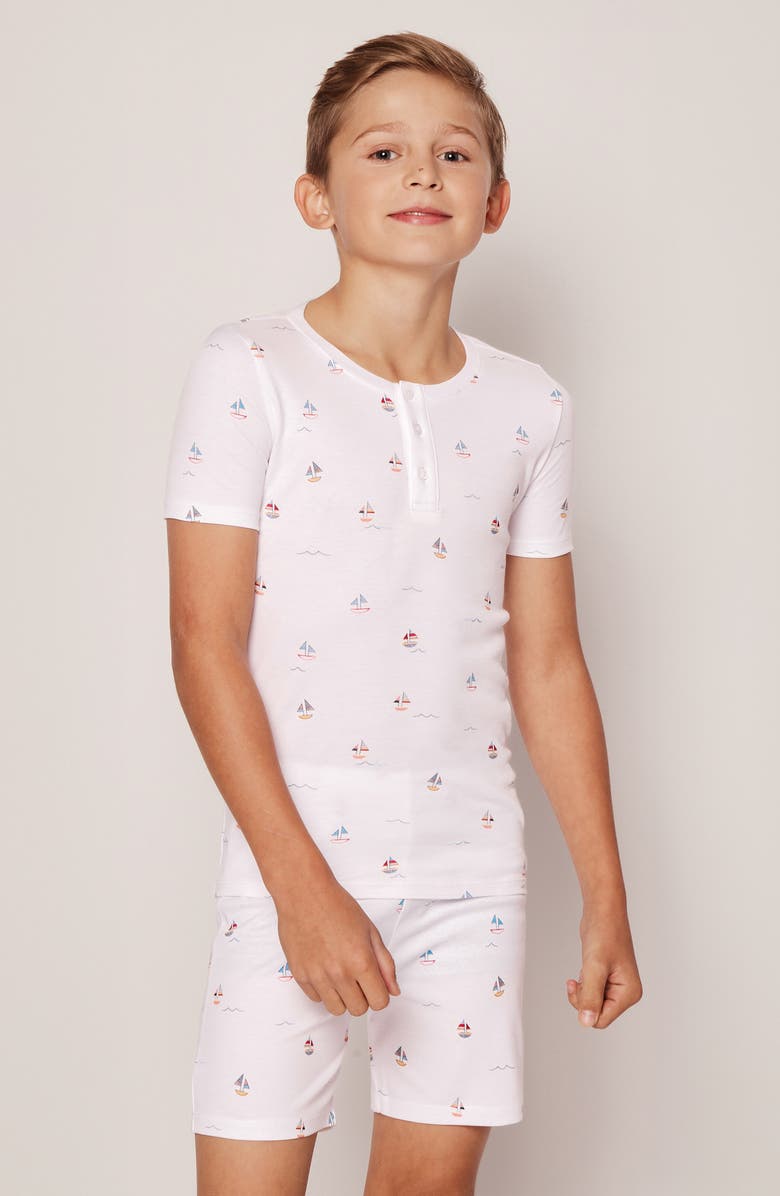Petite Plume Kids' Print Fitted Two-Piece Pima Cotton Short Pajamas, Alternate, color, White