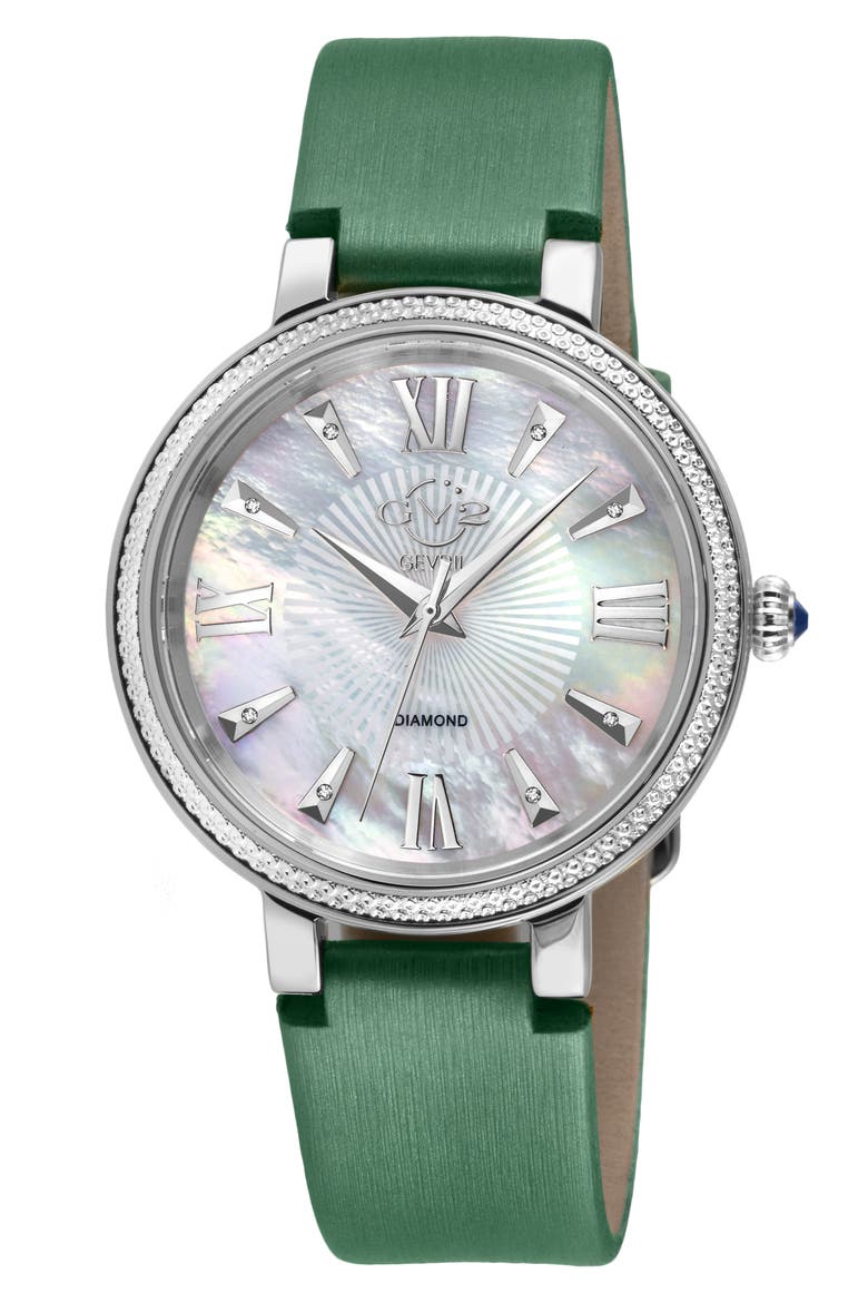 Women's Genoa Diamond Dial Leather Strap Watch, 37mm, Main, color, GREEN