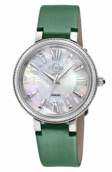 Women's Genoa Diamond Dial Leather Strap Watch, 37mm