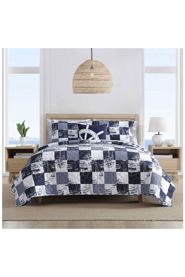 Sailors Patchwork Reversible Quilt Set, Alternate, color, CAPTAIN'S BLUE