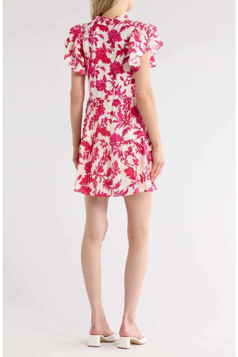 Tiered Short Sleeve Dress, Alternate, color, PINK/ WHITE COMBO