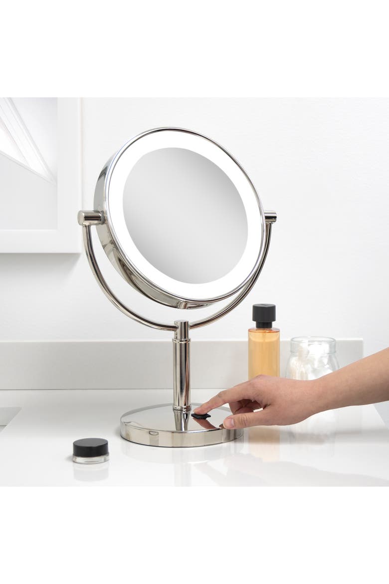 Laguna Lighted Makeup Mirror with 5X/1X Magnifications, Alternate, color, Polished Nickel