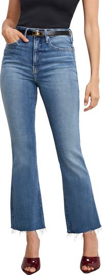 Soft-Tech Good Flare Raw Hem High Waist Ankle Flare Jeans