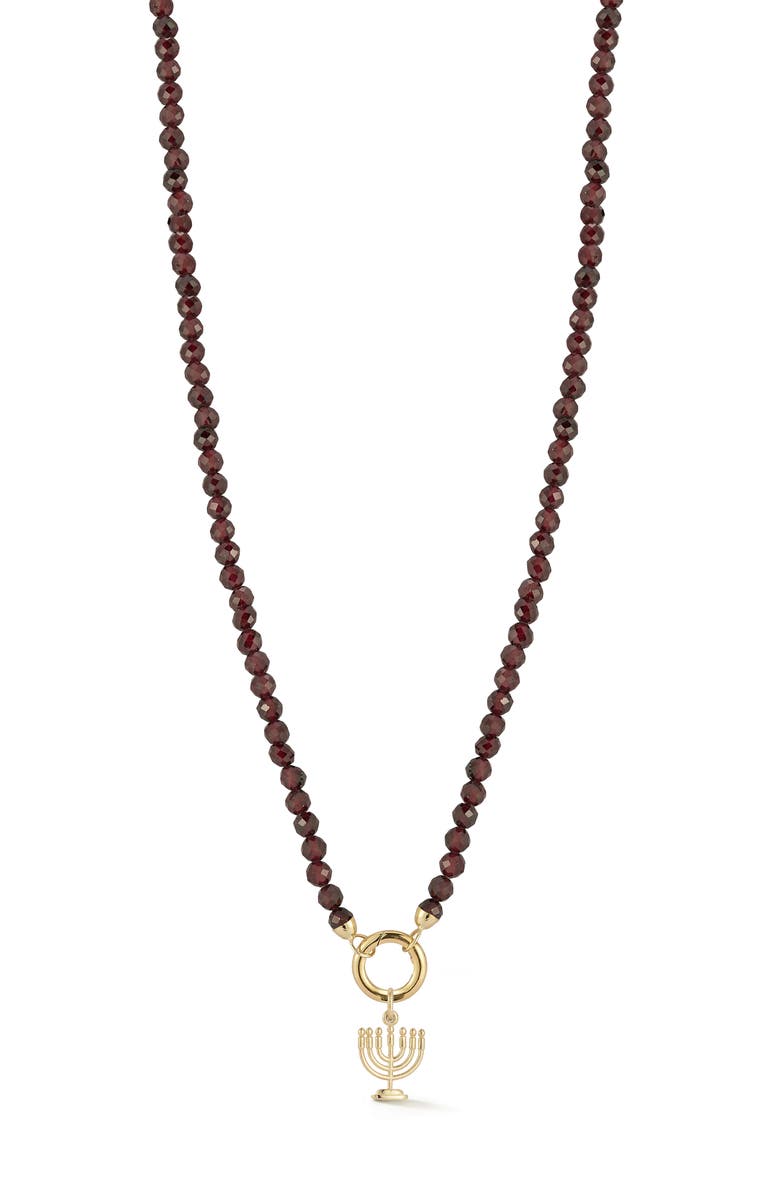 Ember Fine Jewelry 14K Yellow Gold Menorah Charm Beaded Necklace, Main, color, Gold/Dark Red