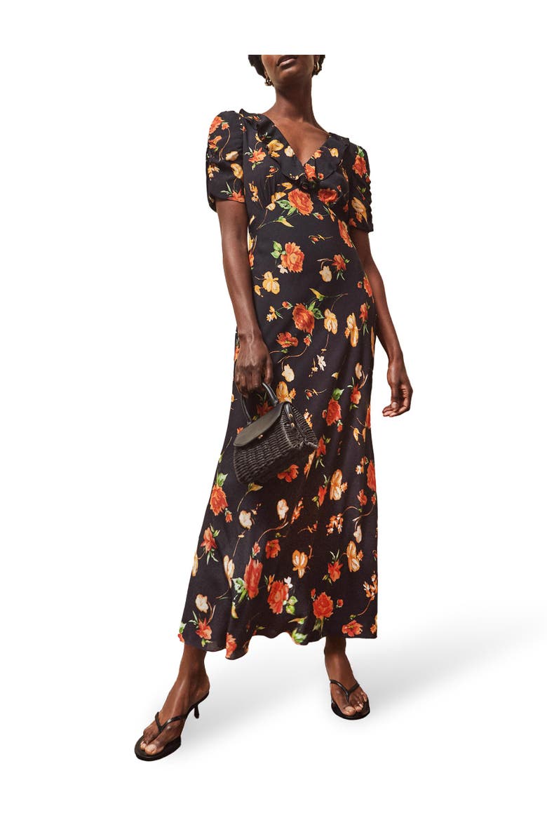 Ro&Zo Floral Print Tie Back Dress, Alternate, color, Red