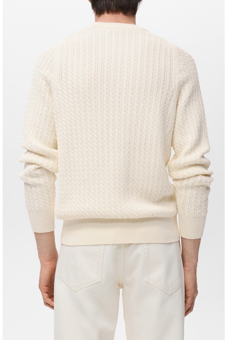 Cabled Cotton Crewneck Sweater, Alternate, color, OFF WHITE