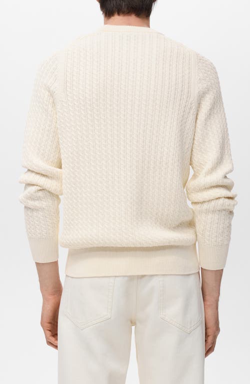 Mango Cabled Cotton Crewneck Sweater In Neutral