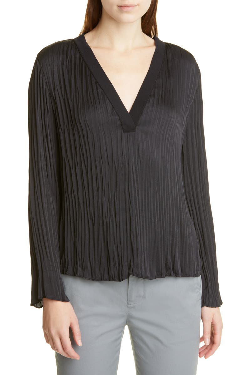 Vince Crushed Pleat V-Neck Top, Main, color, 