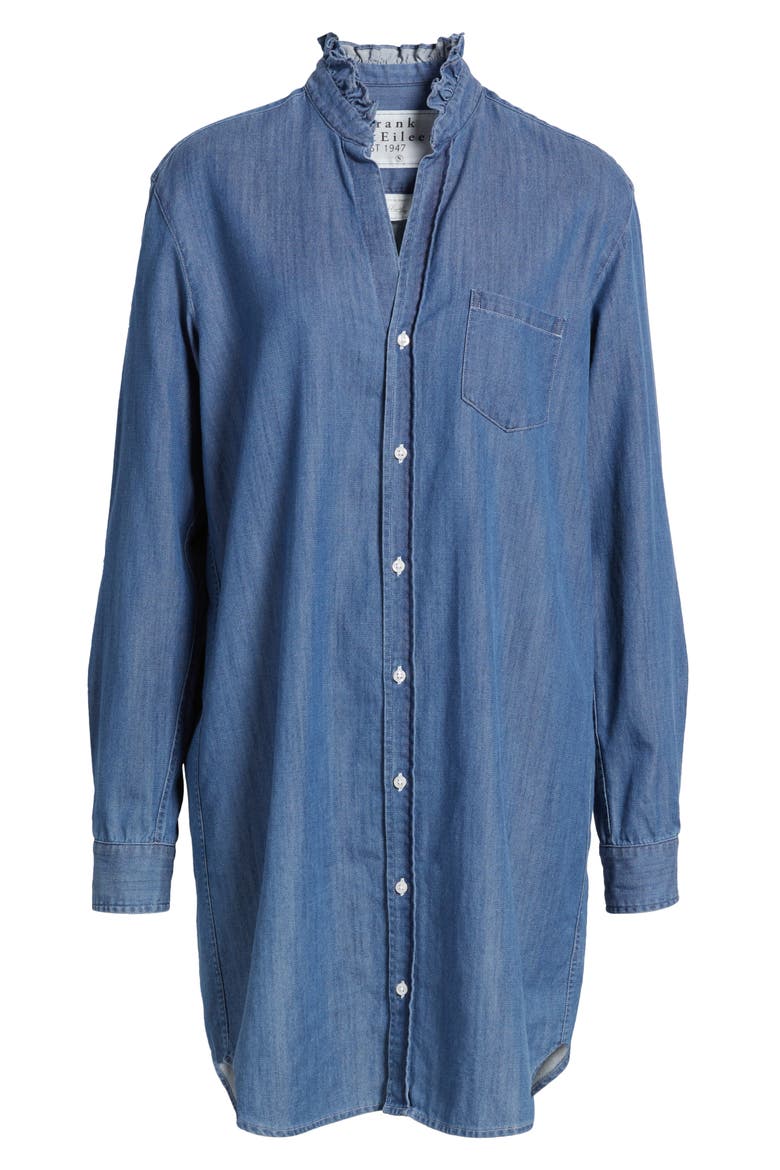 Mary Ruffle Collar Long Sleeve Denim Shirtdress, Alternate, color, VINTAGE STONEWASHED INDIGO