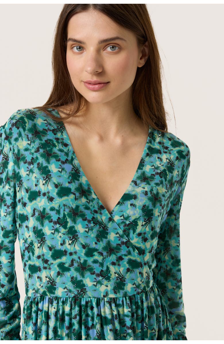 Soaked in Luxury Slaldora V-Neck Mesh Long Sleeve Dress, Alternate, color, Green Brushed Floral
