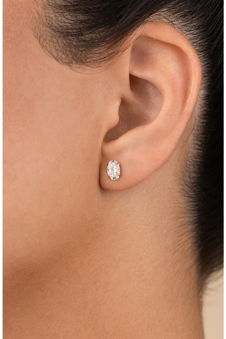 Oval-Cut Cubic Zirconia Stud Earrings, Alternate, color, GOLD