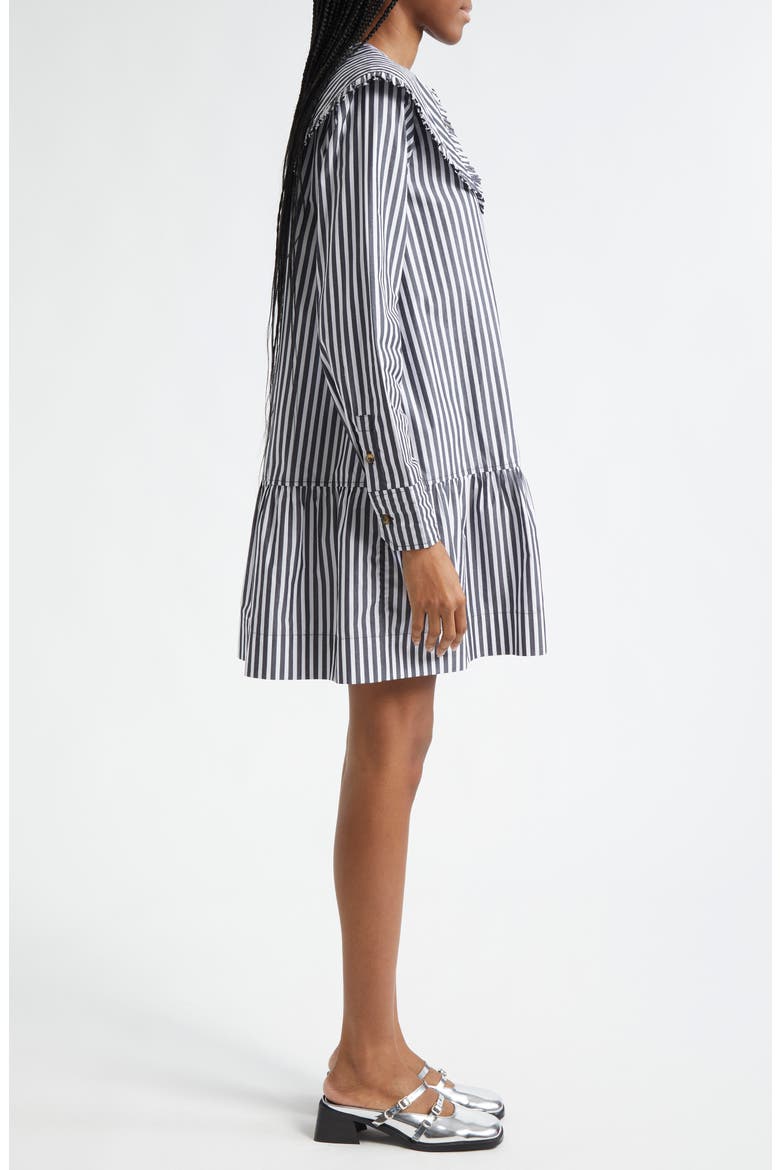 Stripe Collar Long Sleeve Organic Cotton Shift Dress, Alternate, color, BLACK
