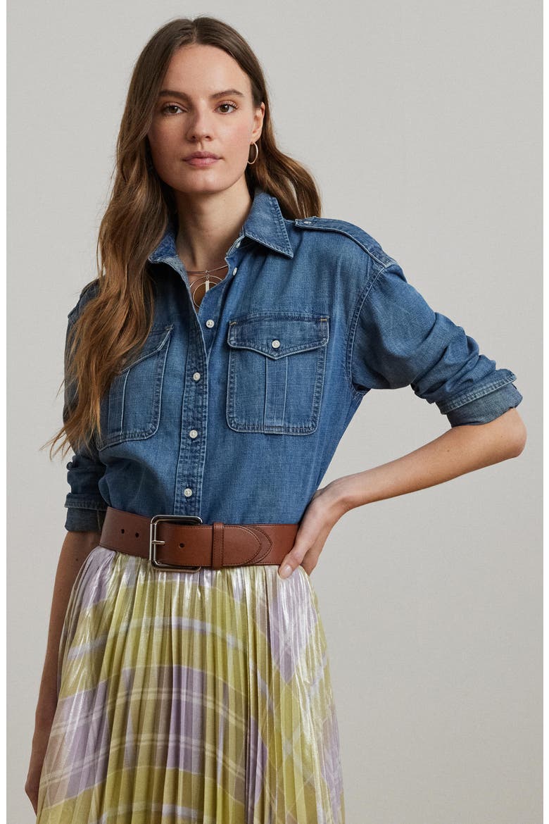 Relaxed Fit Denim Button-Up Shirt, Alternate, color, OPAL WASH