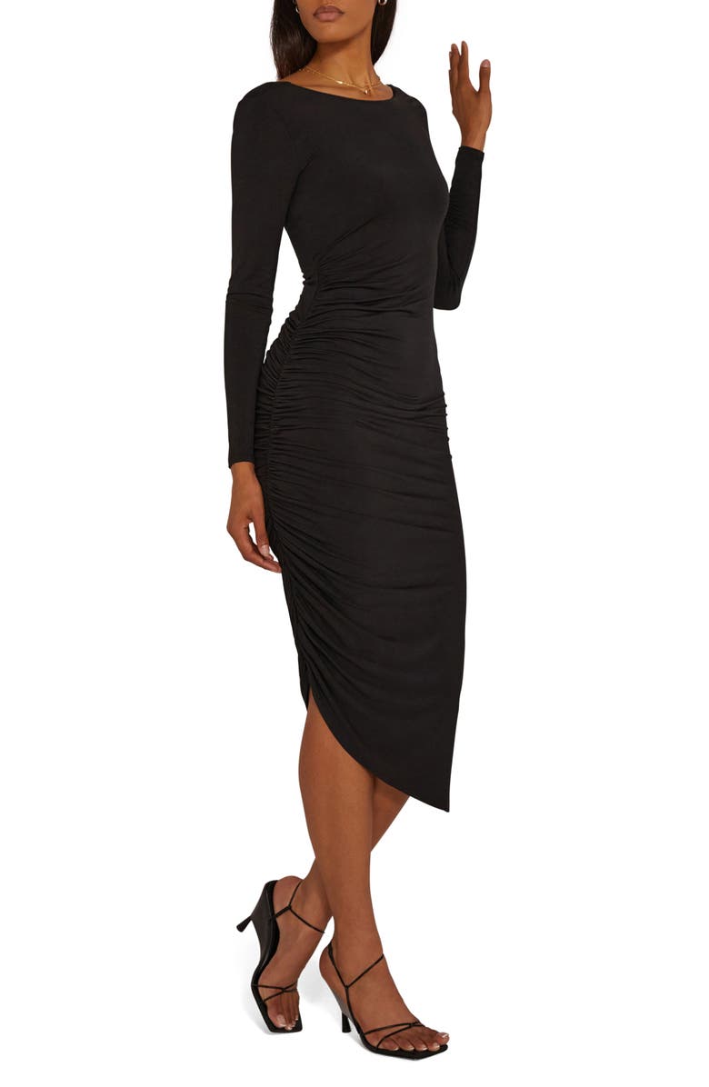Favorite Daughter The It's Getting Serious Ruched Long Sleeve Dress, Alternate, color, Black