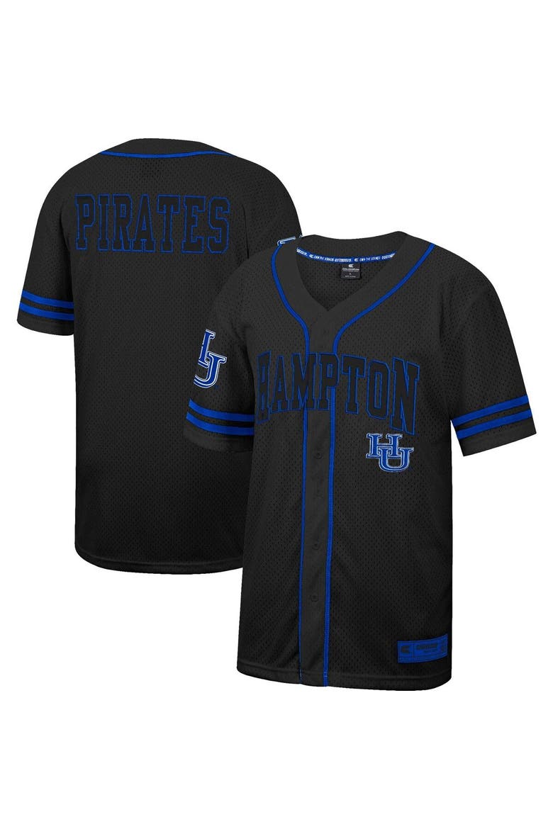 Men's Colosseum Black Hampton Pirates Free Spirited Mesh Button-Up Baseball Jersey, Main, color, Black