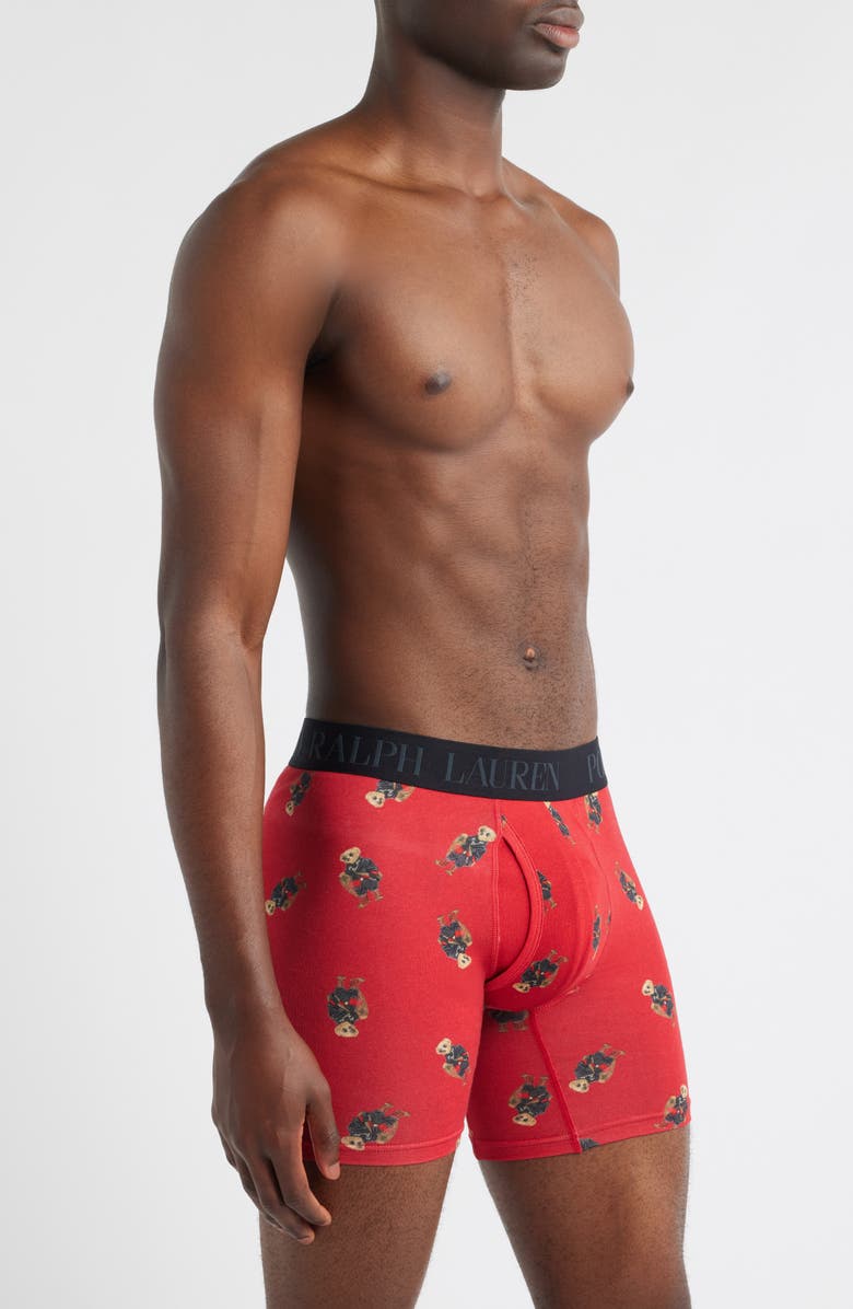Polo Ralph Lauren Assorted 3-Pack Polo Bear Print Cotton Blend Boxer Briefs Gift Pack, Alternate, color, Andover Heather/Polo Black/Red