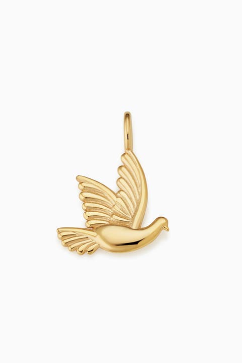 14K Yellow Gold Freedom Dove Pendant Charm