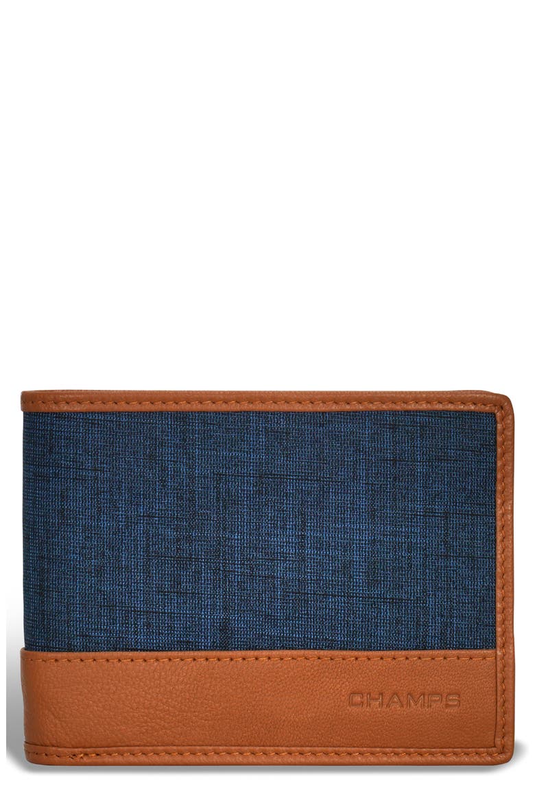 Denim Top Wing Bifold Wallet, Main, color, TAN/ BLUE