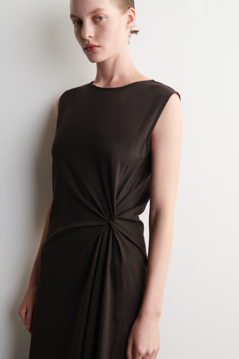 Twist-detail Jersey Midi Dress, Alternate, color, BROWN