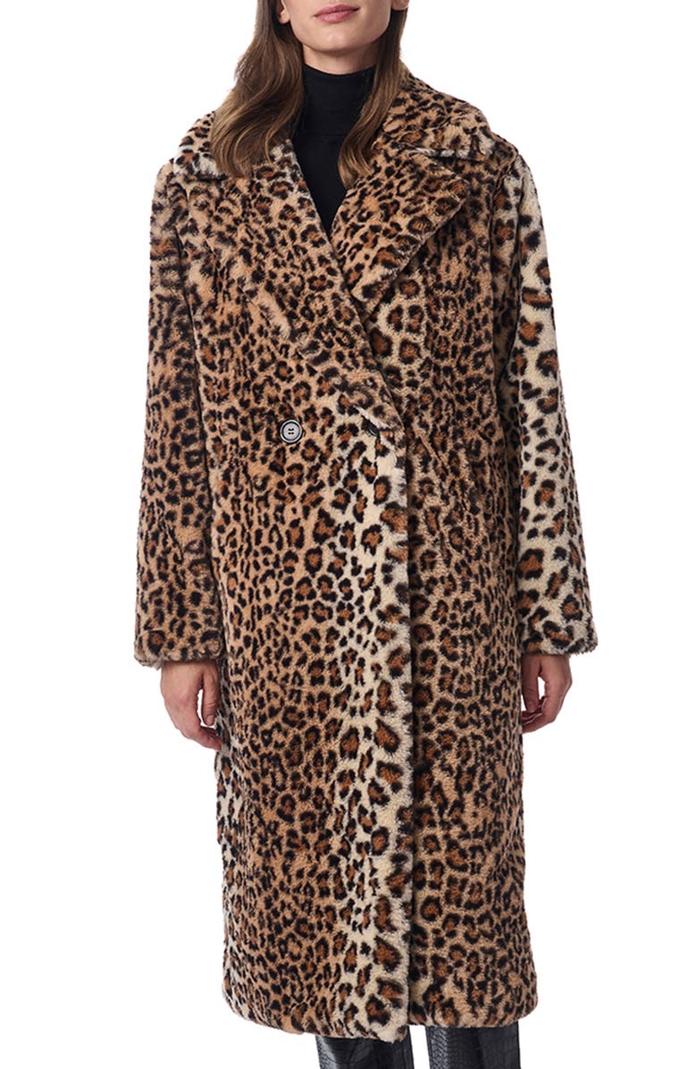 Bernardo Leopard Print Faux Fur Coat, Main, color,