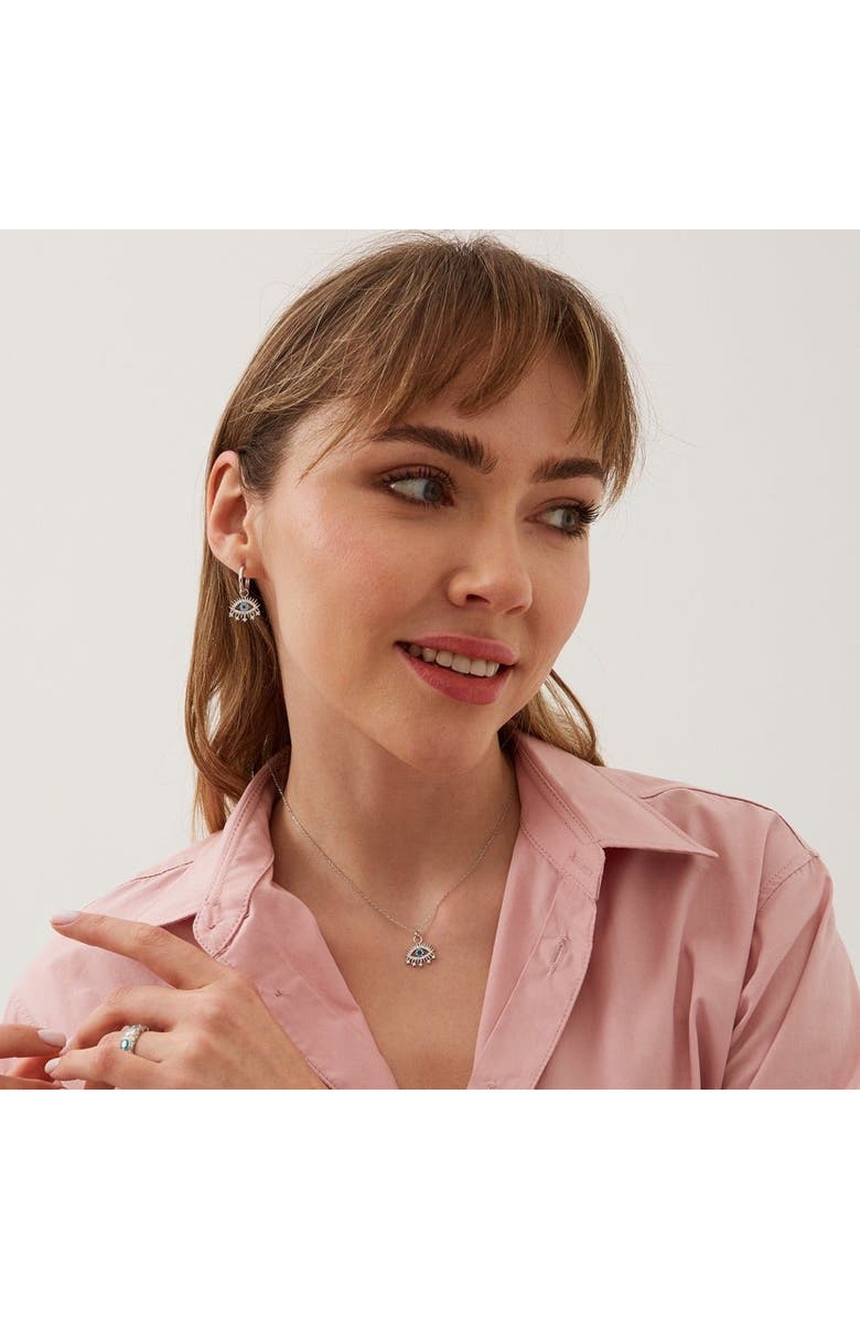 Spero London Evil Eye Earring Blue Eye Eyelash Sterling Silver Earring, Alternate, color, Silver