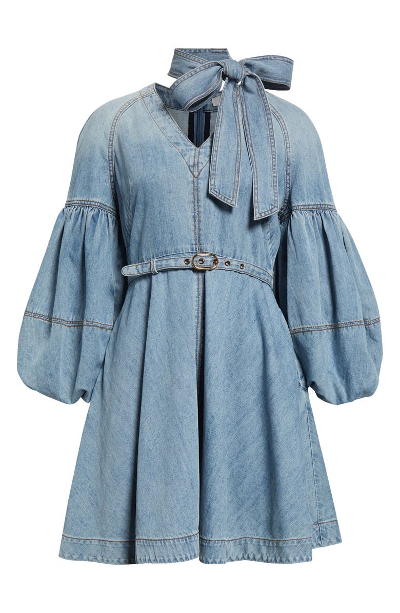 Zimmermann Belted Denim Minidress with Removable Tie, Alternate, color, 