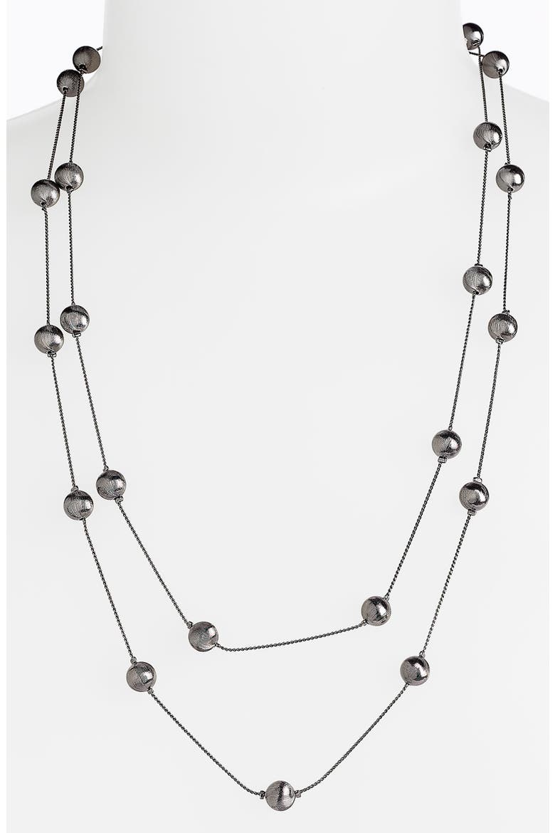 Shot Bead Long Station Necklace, Alternate, color, HEMATITE
