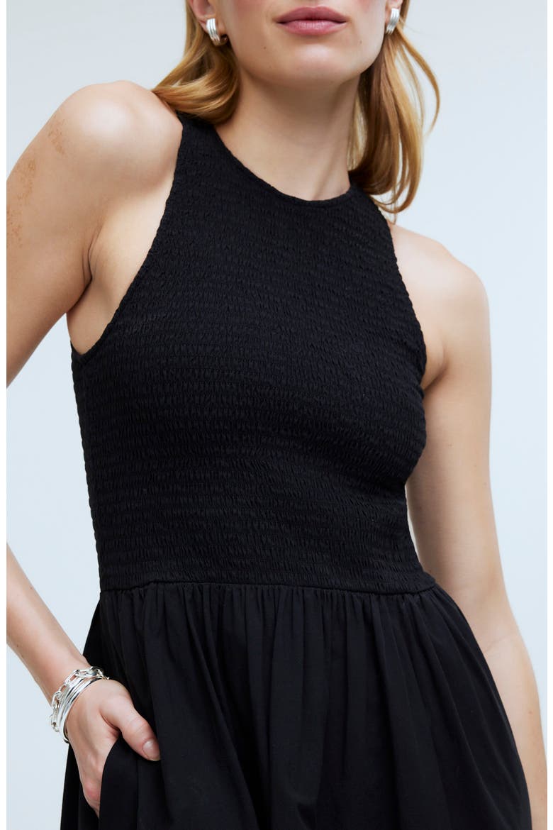The Melody Smocked Sleeveless Midi Dress, Alternate, color, TRUE BLACK