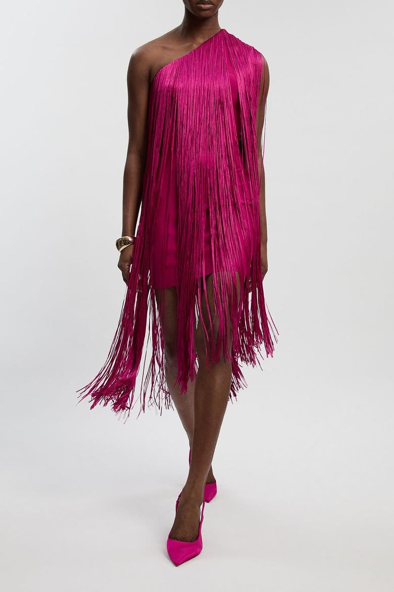 Bandage Fringe Mini Dress, Alternate, color, Magenta