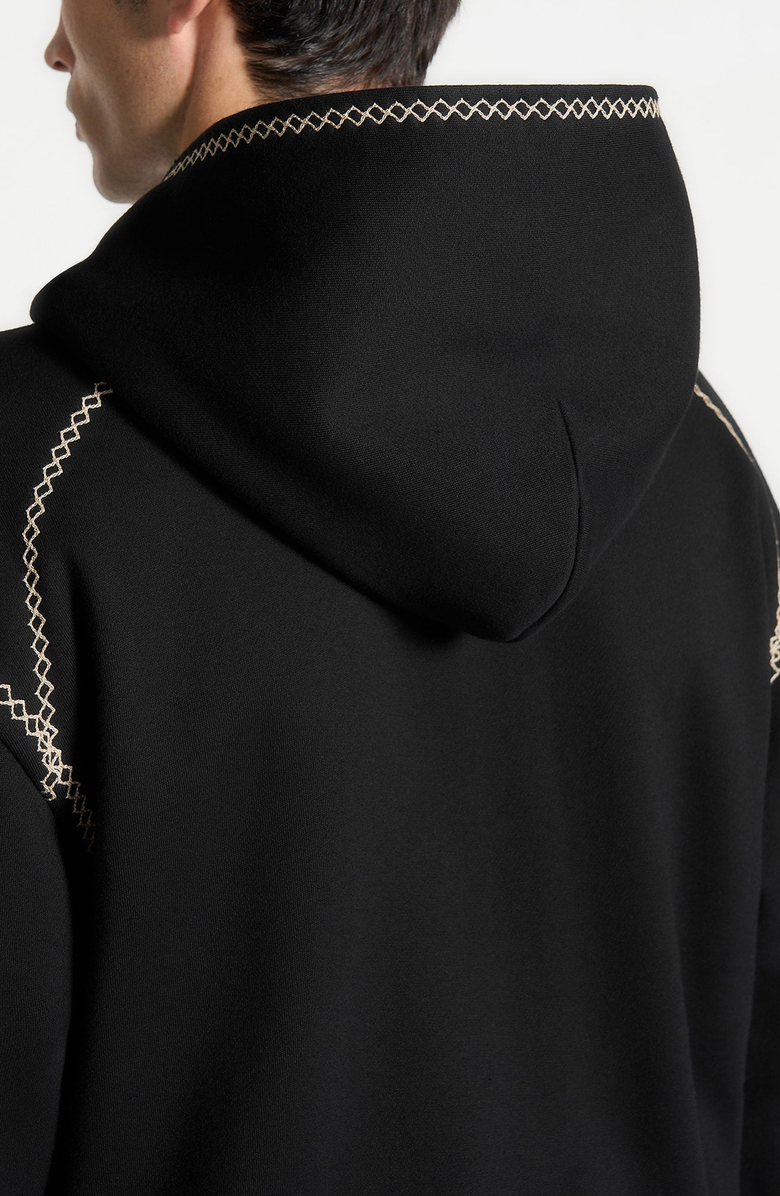 Manière De Voir Ivan Whipstitch Raglan Effect Zip Hoodie, Main, color, Black