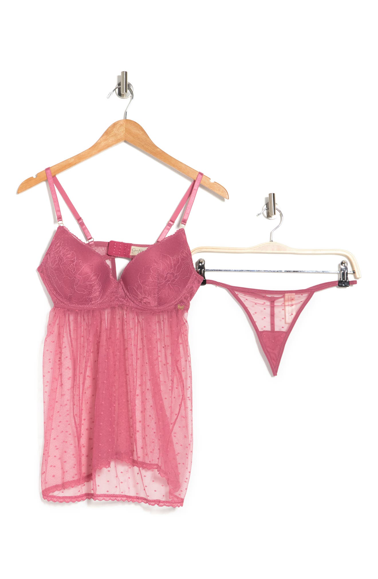 Jessica Simpson Plunge Swissdot Babydoll Dress & Panties Set (Women ...