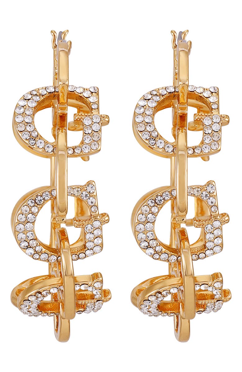 GUESS Pavé Crystal 'G' Hoop Earrings, Alternate, color, Gold Tone