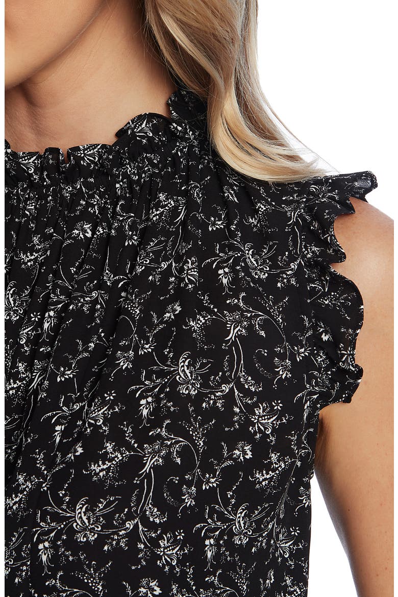Floral High Neck Ruffle Sleeveless Blouse, Alternate, color, RICH BLACK