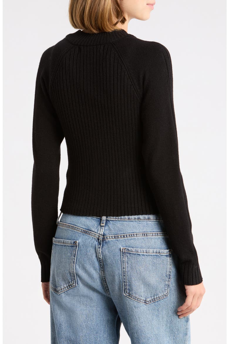 Mixed Stitch Mock Neck Zip Cardigan, Alternate, color, BLACK