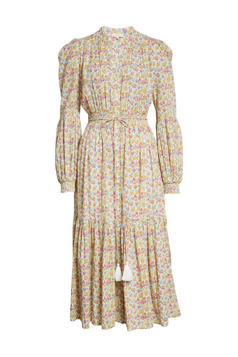 Flower Garden Long Sleeve Cotton Midi Dress, Alternate, color, FLOWER GARDEN