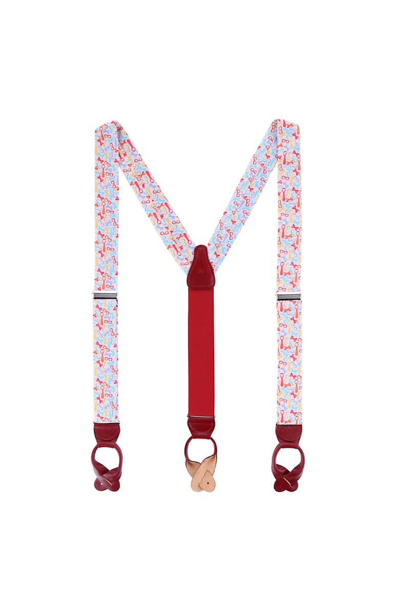 Trafalgar The Fashionisto Tie and Glasses Linen Button Suspenders, Alternate, color, Multiple Colors