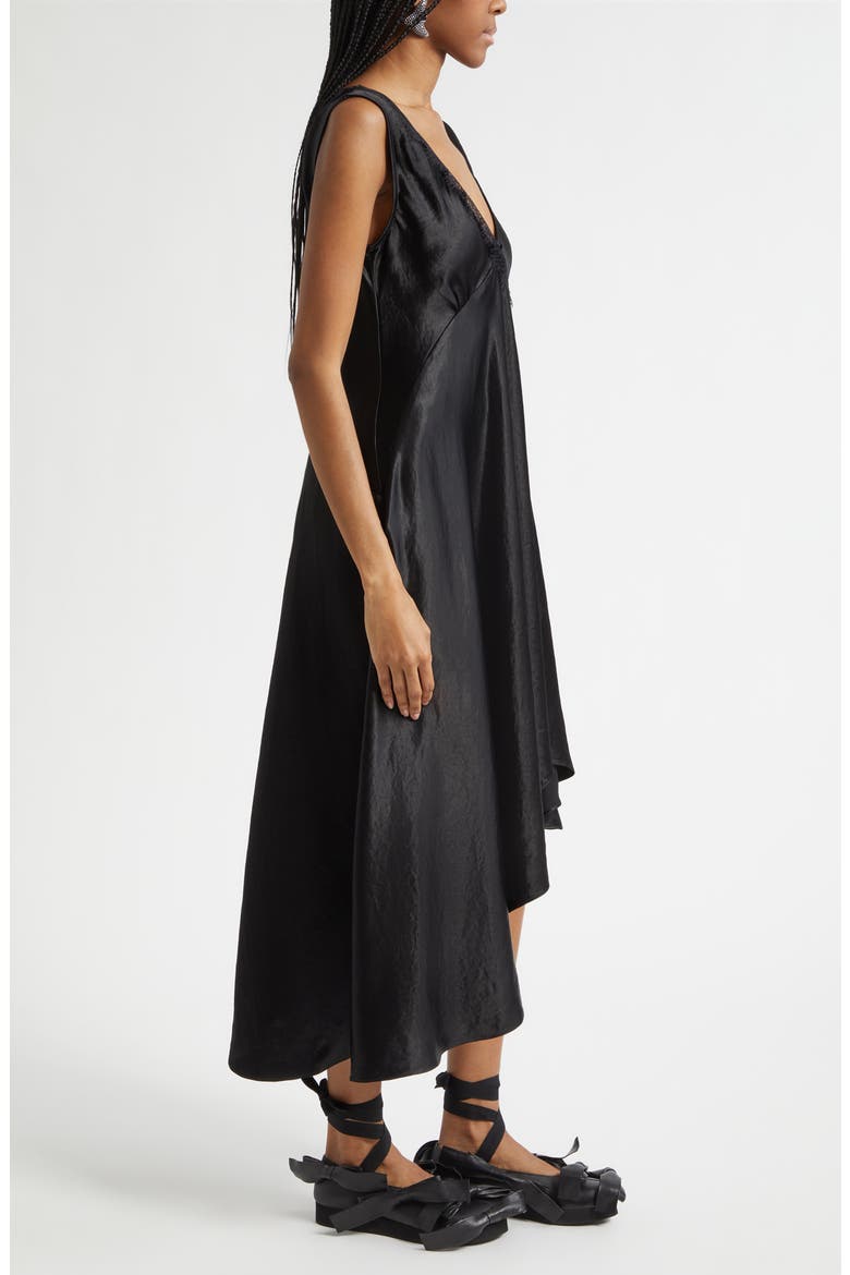 Tulip Asymmetric Lace Trim Satin Dress, Alternate, color, BLACK