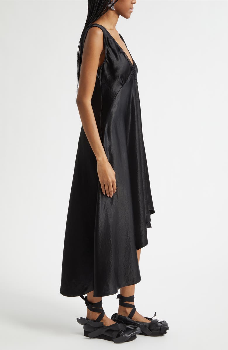 Collina Strada Tulip Asymmetric Lace Trim Satin Dress, Alternate, color, Black