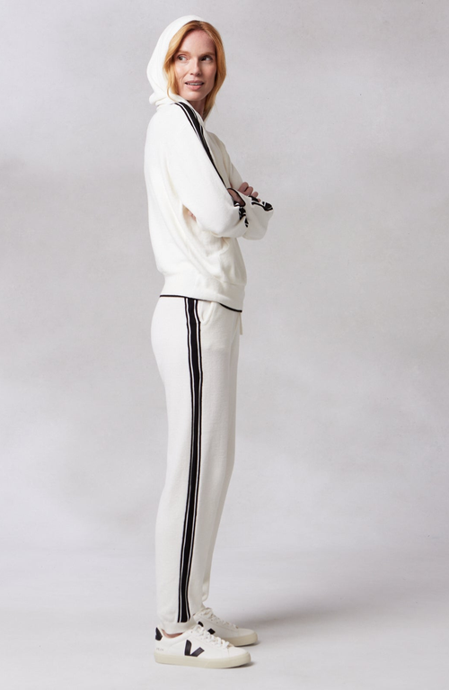 Kashwere Apparel Track Hoodie In Creme/black Stripe