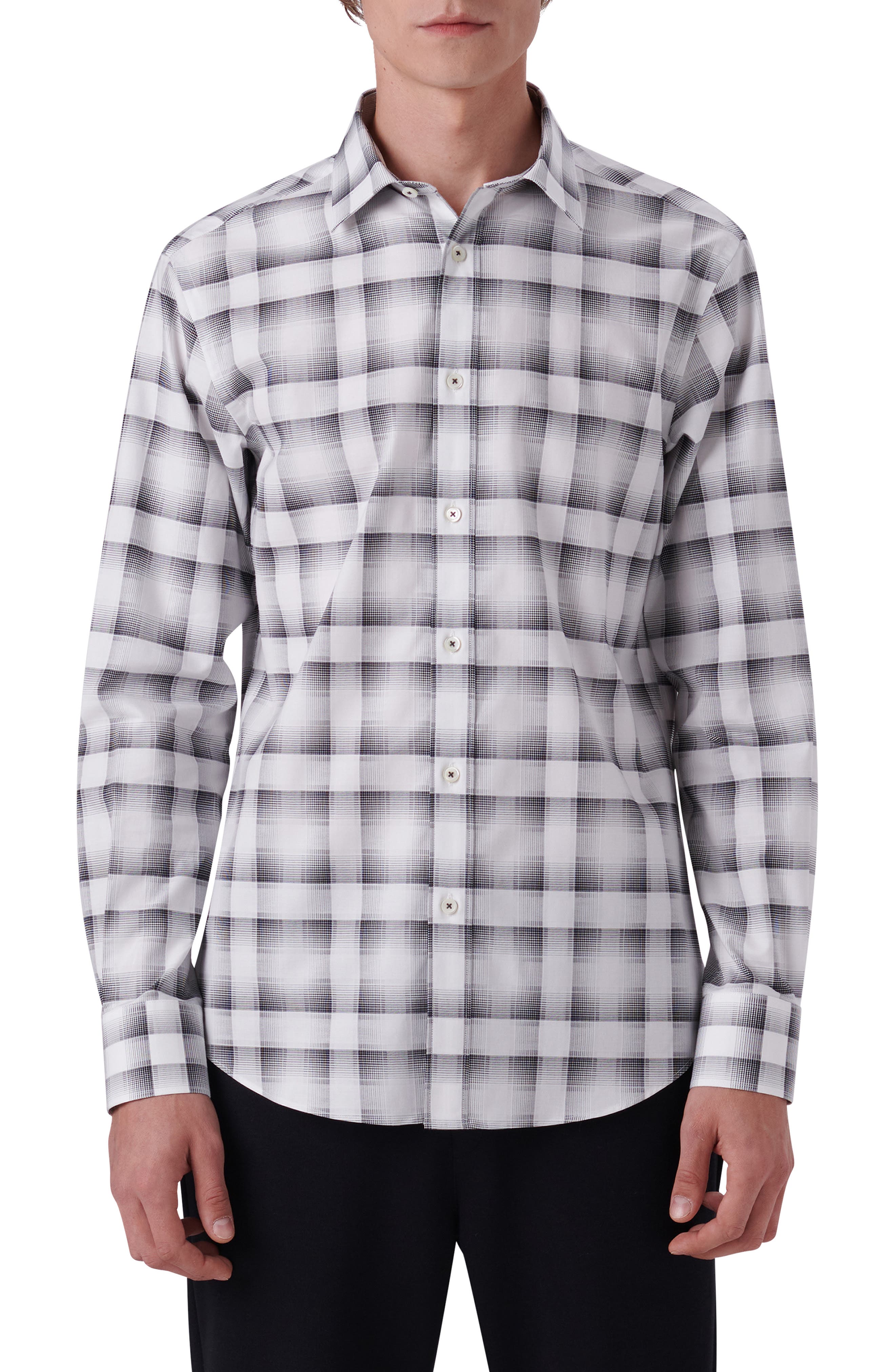 Bugatchi Shaped Fit Plaid Stretch Cotton Button-Up Shirt