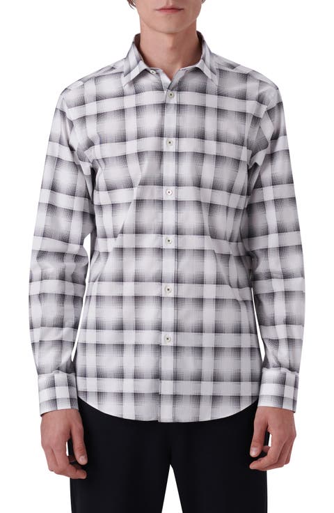 Shaped Fit Plaid Stretch Cotton Button-Up Shirt