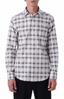Bugatchi Shaped Fit Plaid Stretch Cotton Button-Up Shirt