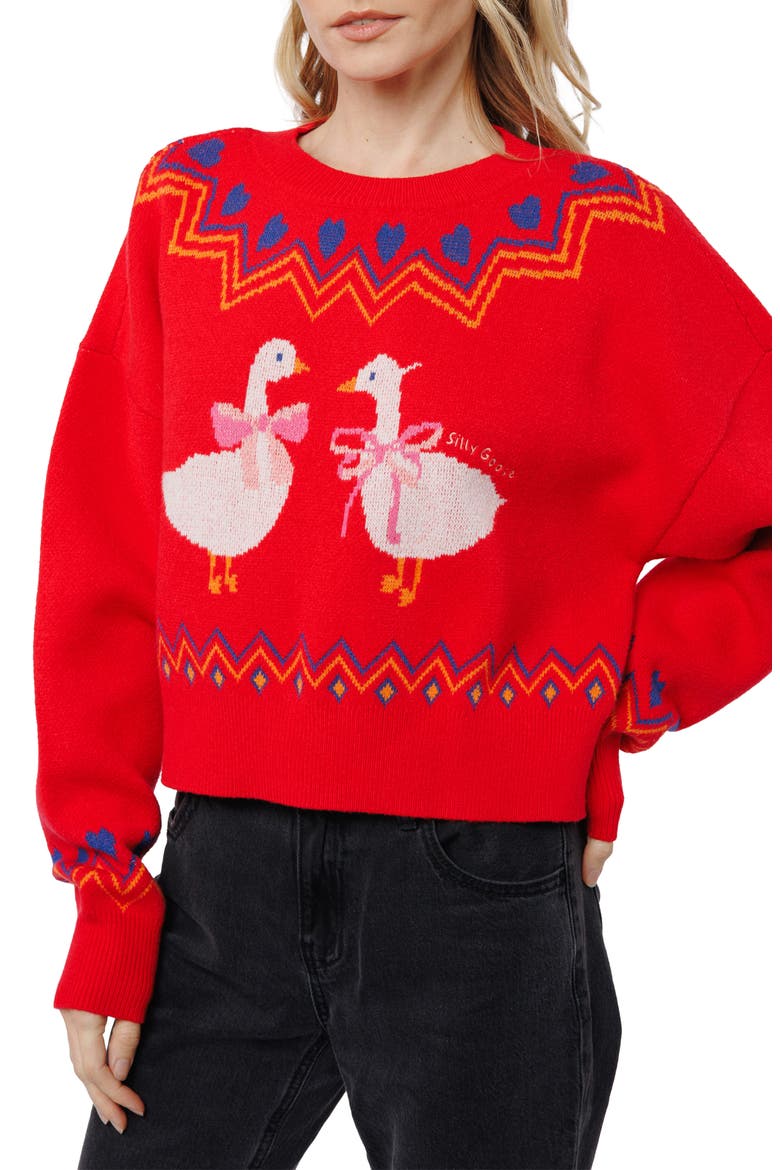 Neve Jacquard Sweater, Alternate, color, RED