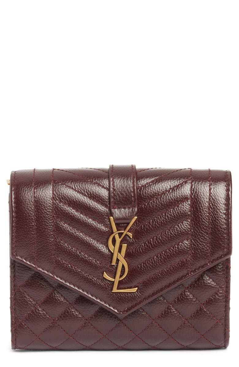 Saint Laurent Monogram Matelassé Leather Trifold Wallet, Main, color, 