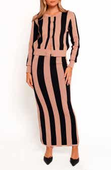 Petal & Pup Katin Tripe Cardigan & Maxi Skirt Set